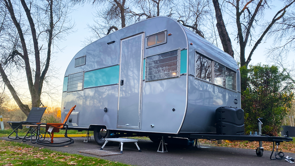 retro inspired canned ham camping trailer rv